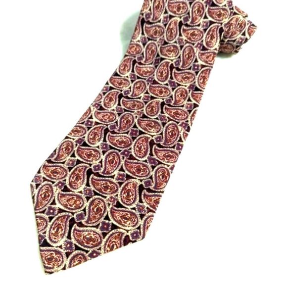 Men's Vintage 100% Italian Silk Tie  Burgundy Paisley Motif - Picture 3 of 13